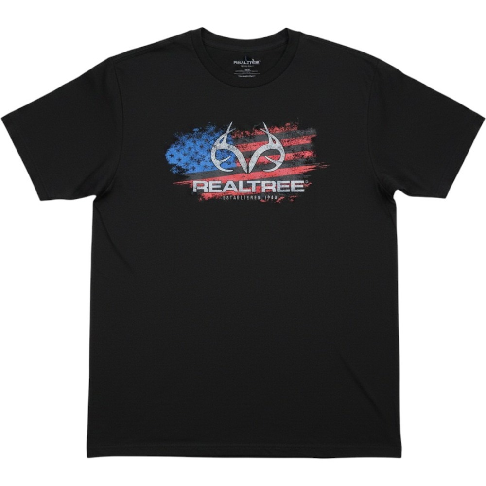 NWT Realtree Men's XL Black Graphic T-Shirt American Flag Antler Logo New